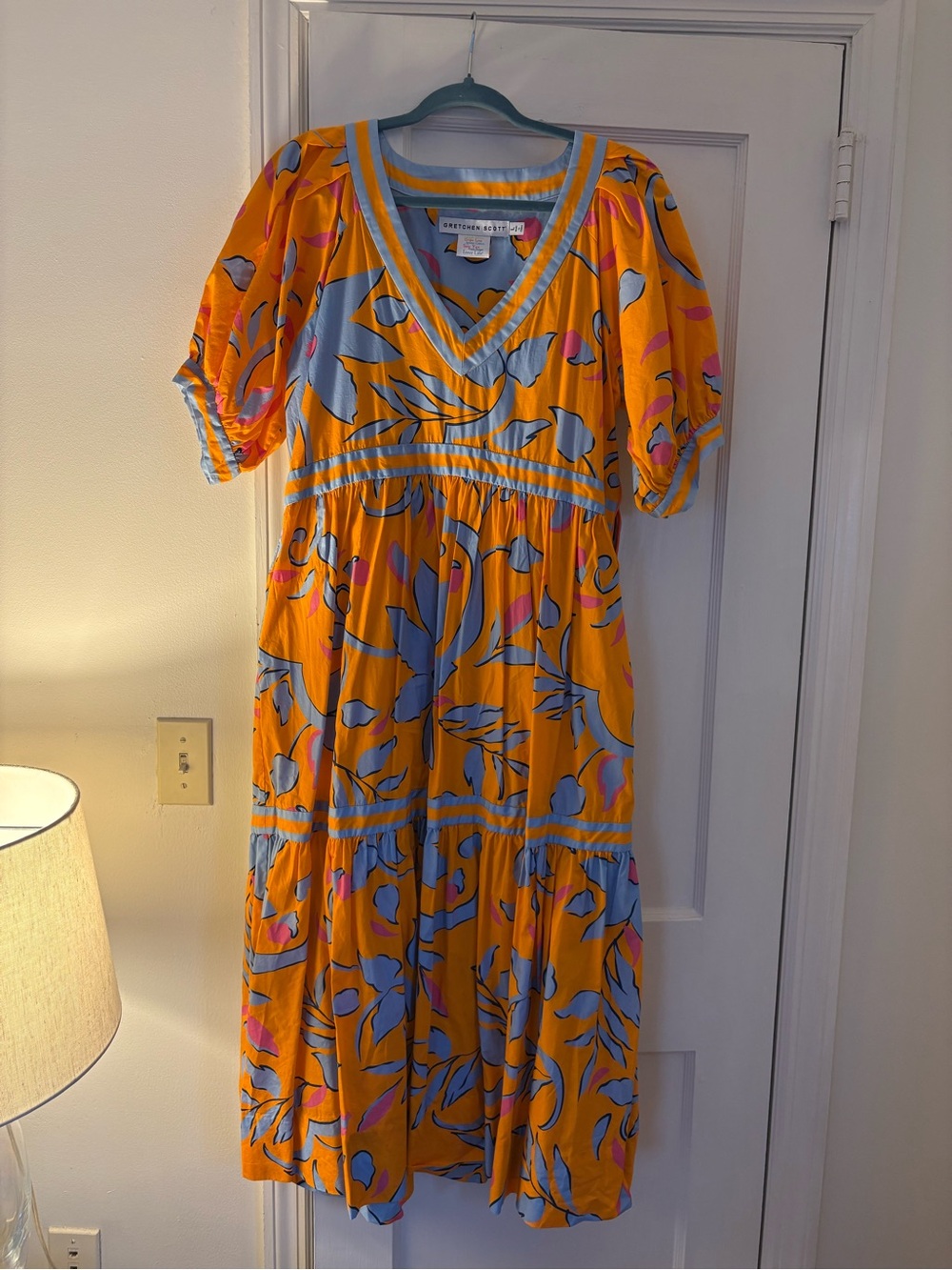 Gretchen Scott Designs Orange Floral Maxi Dress with Blue Accents
